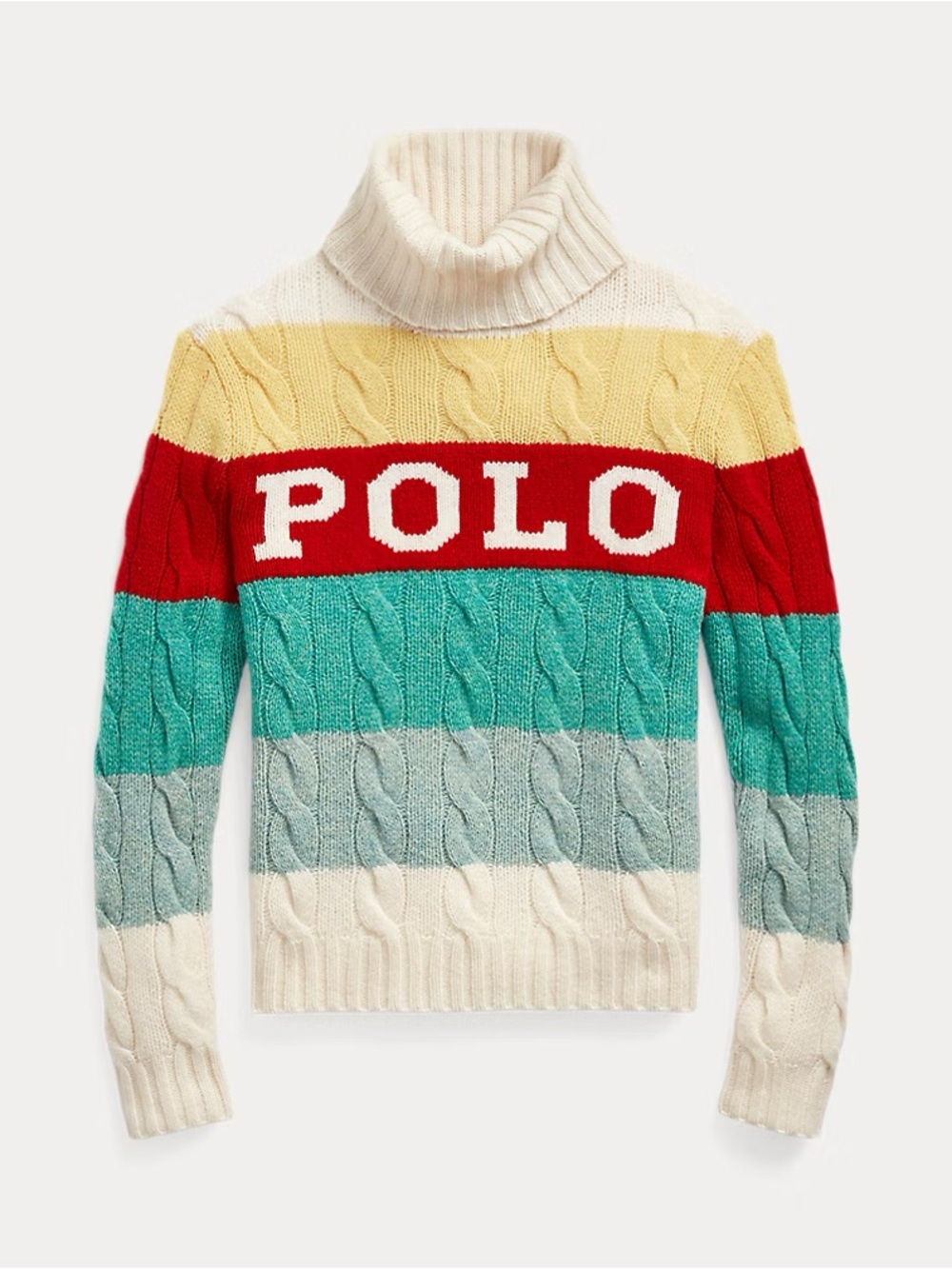 Polo Ralph Lauren Logo Cableknit Striped Turtleneck